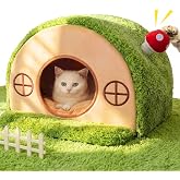 Mellownido Cat House for Indoor Cats - Tree Hole Cat Bed Cave Hideaway | Enclosed Calming Shelter for Small Medium Pets, Removable &amp; Washable Cushioned Pillow, Cute Kitten Bed with Anti-Slip Base