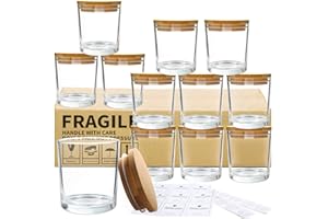 CONNOO 12Pack 10 OZ Clear Glass Candle Jars with Bamboo Lids for Making Candles, Large Size Empty Candle Tins with Wooden Lid