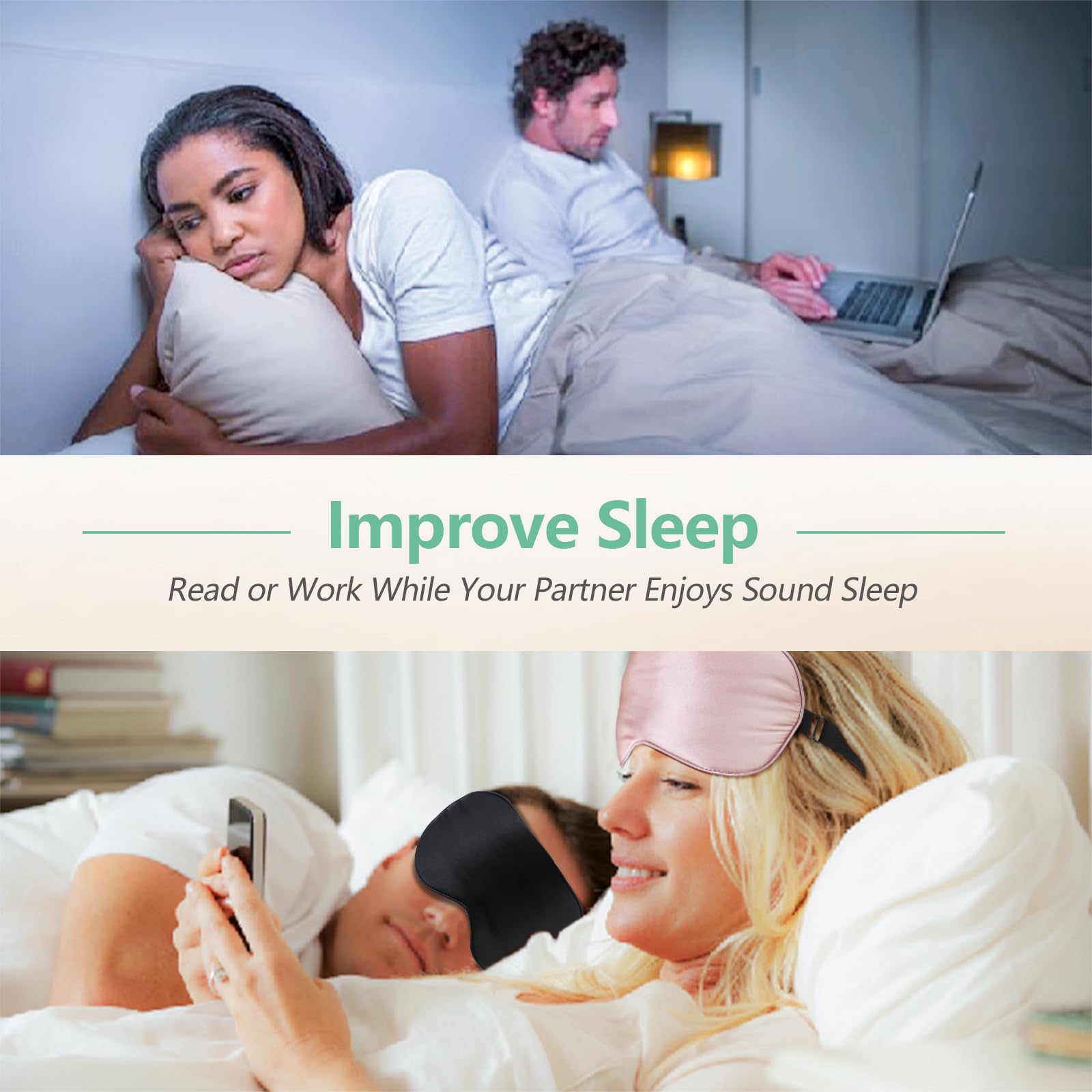 BeeVines 100% Real Mulberry Silk 2 Pack Sleep Mask, Natural Pure Silk Eye Masks with Adjustable Strap for Sleeping, 100% Block Light Eye Sleep Shade Cover, Reduces Puffy Eyes Traveling Gifts