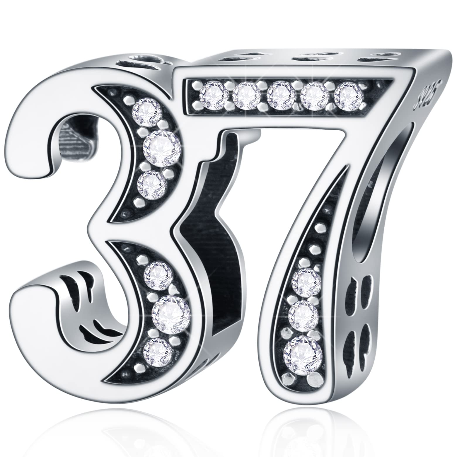 37 Birthday Charms fits Pandora Mothers Day Bracelet, 925 Sterling Silver 37th Anniversary Beads with CZ Birthstones, Number 37 Years of Love Gifts for Mom/Teacher/Aunt — image 1