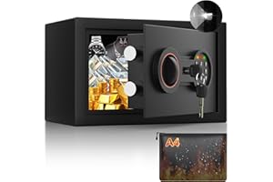 BUKUMO Small Safe Box, 0.3 Cuft Home Safe with Fireproof Waterproof Bag for College Dorm Room, Digital Money Box with Electronic Keypad, Spare Keys and Alarm System, Hidden Safes for Cash, Jewelry, Medicine