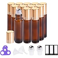 Essential Oil Roller Bottles 10ml (Amber Glass, 12pack, 2 Extra Roller Balls，24 Labels, Opener, 2 Funnels by PrettyCare…