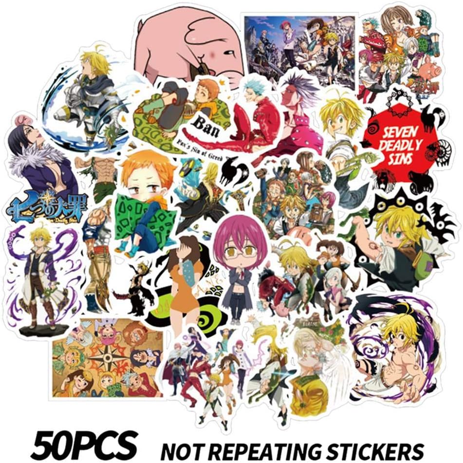 Yhrhredfjh Classic Japanese Anime Cartoon Laptop Stickers Waterproof Stickers Sheet for Skateboard Pad MacBook Car Snowboard Bicycle Luggage Décor(The Seven Deadly Sins 50PCS)