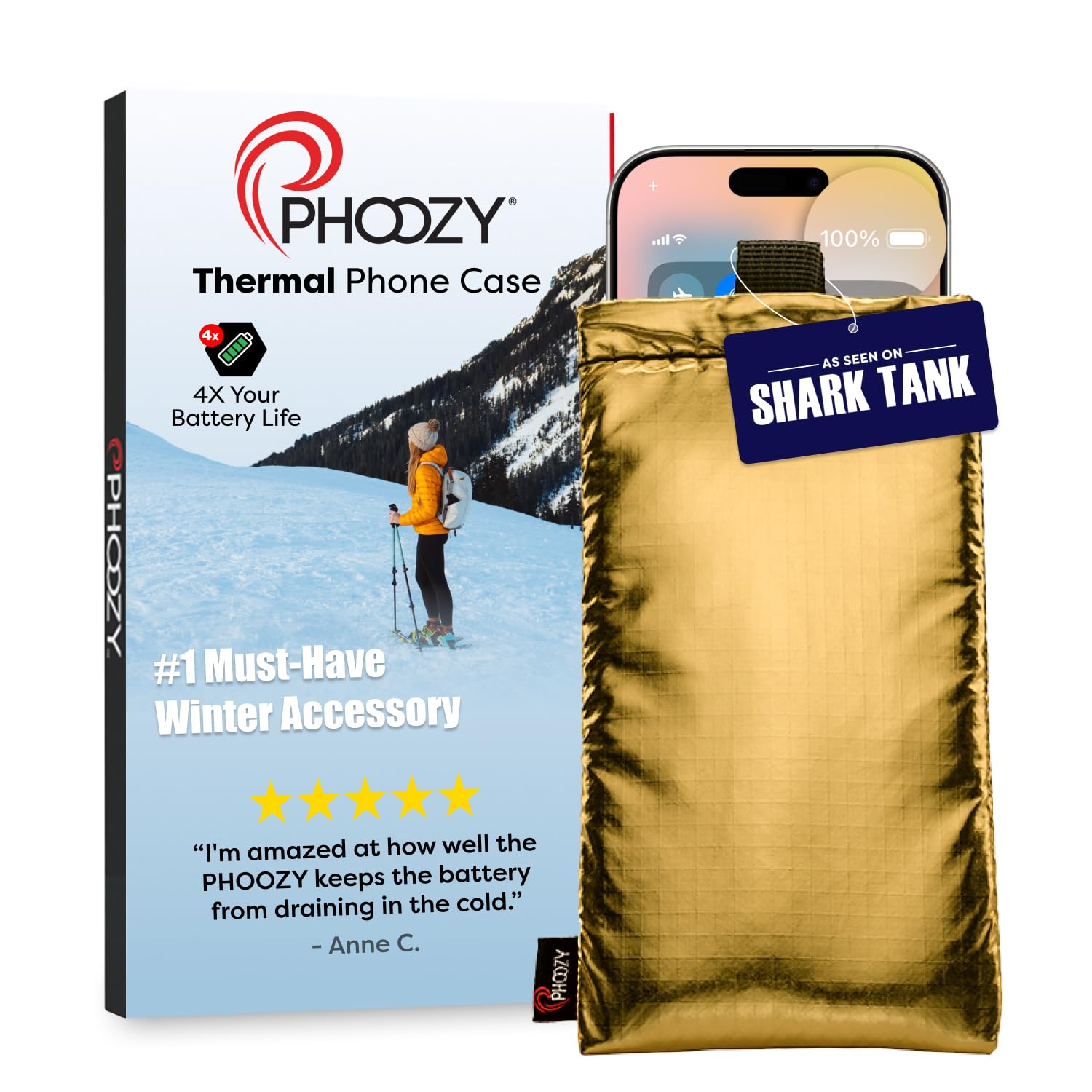 PHOOZY Apollo Thermal Phone Case | Insulated Phone Pouch Extends Battery Life 3X in Freezing Weather | Cold Resistant Drop Protection | Military Grade Water Resistant | Medium | Gold