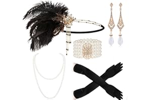 Cizoe 1920s Gatsby Accessories Set for Women Flapper Headband 20s Headpiece Necklace Gloves(ce)
