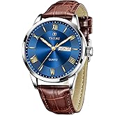 Taxau Leather Watches for Men Casual Men's Waterproof Watch Luxury Dress Men Watch Classic Stainless Steel Analog Quartz Mens Wrist Watches with Date Luminous Large Face
