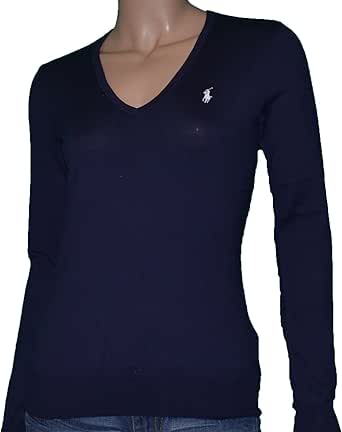 Polo Ralph Lauren Women's V-Neck Pima Cotton Sweater Navy at Amazon Womenâs Clothing store 