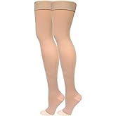 NuVein Medical Compression Stockings, 15-20 mmHg Support, Soft Comfort Microfiber, Thigh Length, Open Toe, Beige, Medium