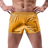 AMY COULEE Mens Metallic Shorts Sexy Shiny Sparkly Rave Outfit Holographic Booty Shorts with Pockets