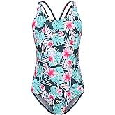Girls One Piece Swimsuits Hawaiian Floral Bathing Suit for Kids Adjustable Straps Swimwear 3-16 Years