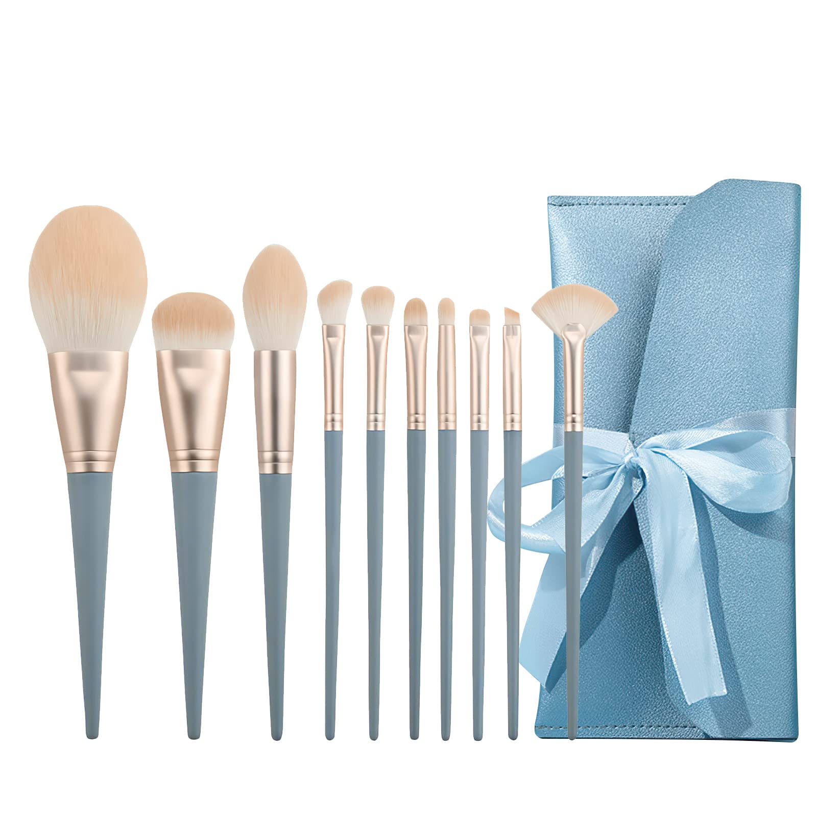 Makeup Brushes Set 10pcs Professional Makeup Brushes Set Synthetic Makeup Brushes for Foundation Concealer Powder Blush Eyeshadow Eyebrow with Makeup Bag (Blue)