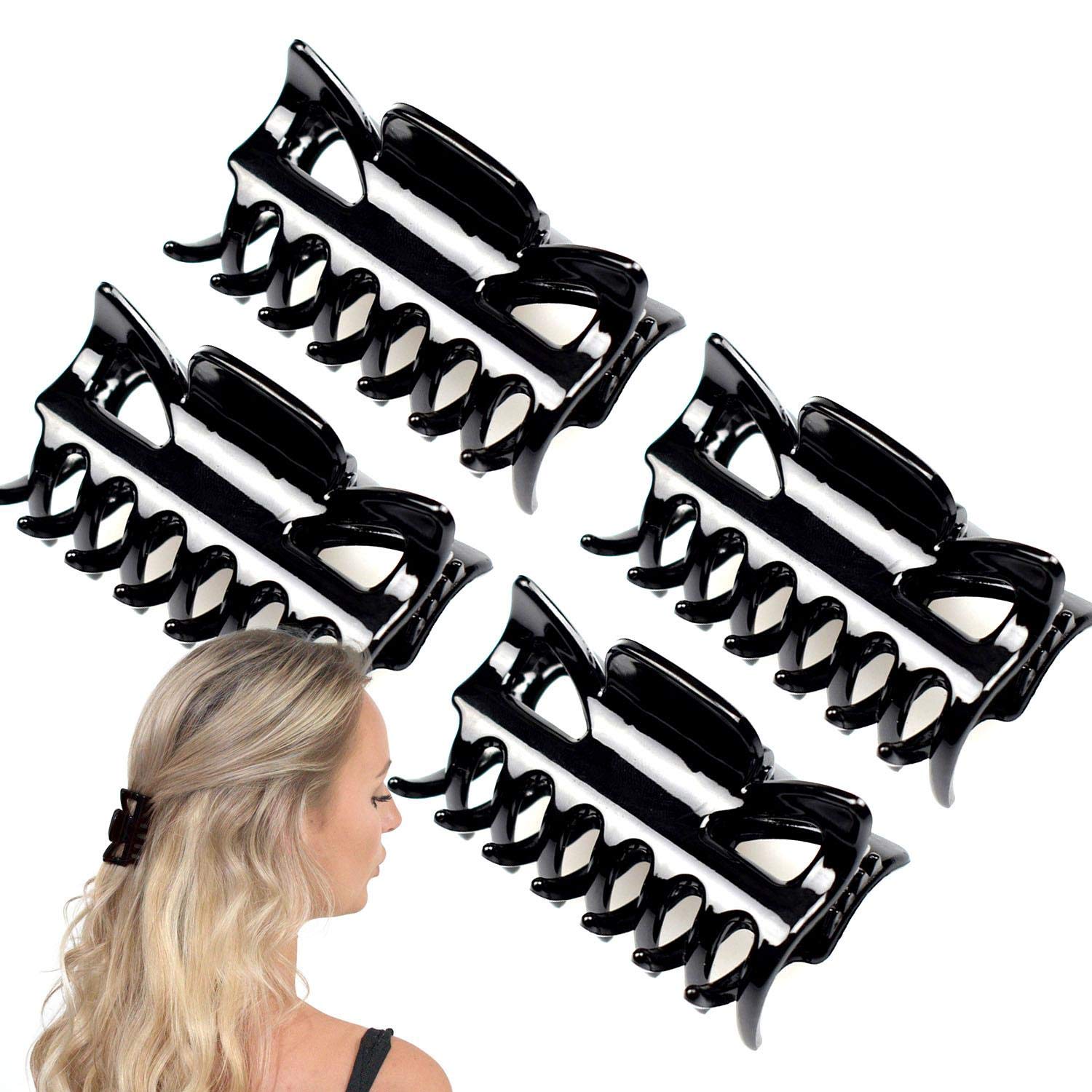 Basic Sense 2.4 Inch Medium Hair Claw Clips for All Hair Types, Strong Hold Durable, 4 Pcs