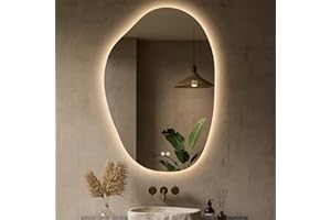 Keonjinn Irregular Backlit Mirror Bathroom, 24 x 36 in Asymmetrical LED Bathroom Mirror with Tempered Glass, UL-Listed LED Dr