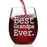 Grandpa Gift, Best Grandpa Ever Stemless Wine Glass 15Oz - Unique Gift Idea for Grandpa, New Grandpa, Grandpa Again - Funny G