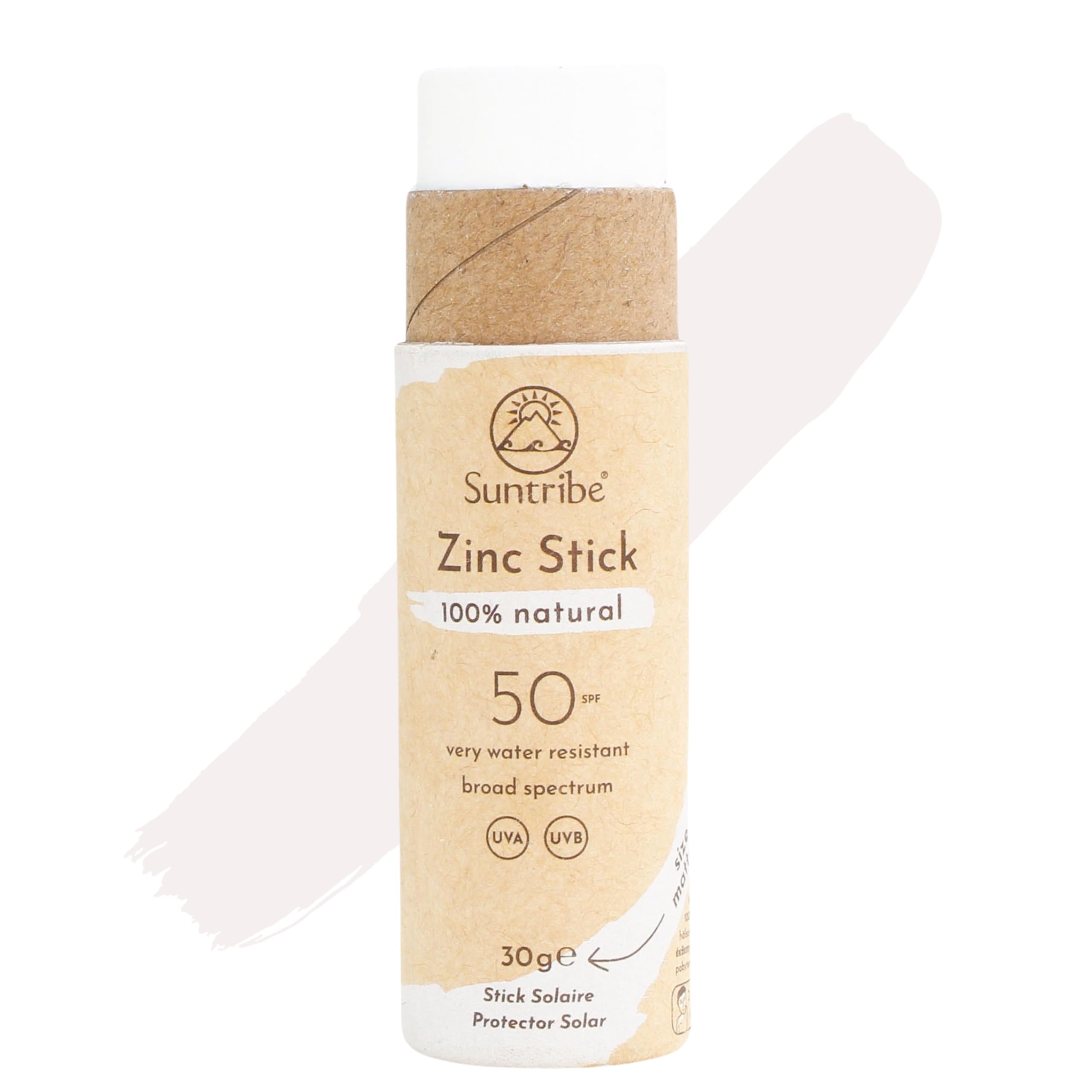 Suntribe Natural Mineral Zinc Sun Stick SPF 30-30 g, Original White, Organic - 100% Natural, Reef Safe, Mineral UV-Filter - Very Water Resistant, Zero Waste - Winner Beauty Shortlist Awards 2022