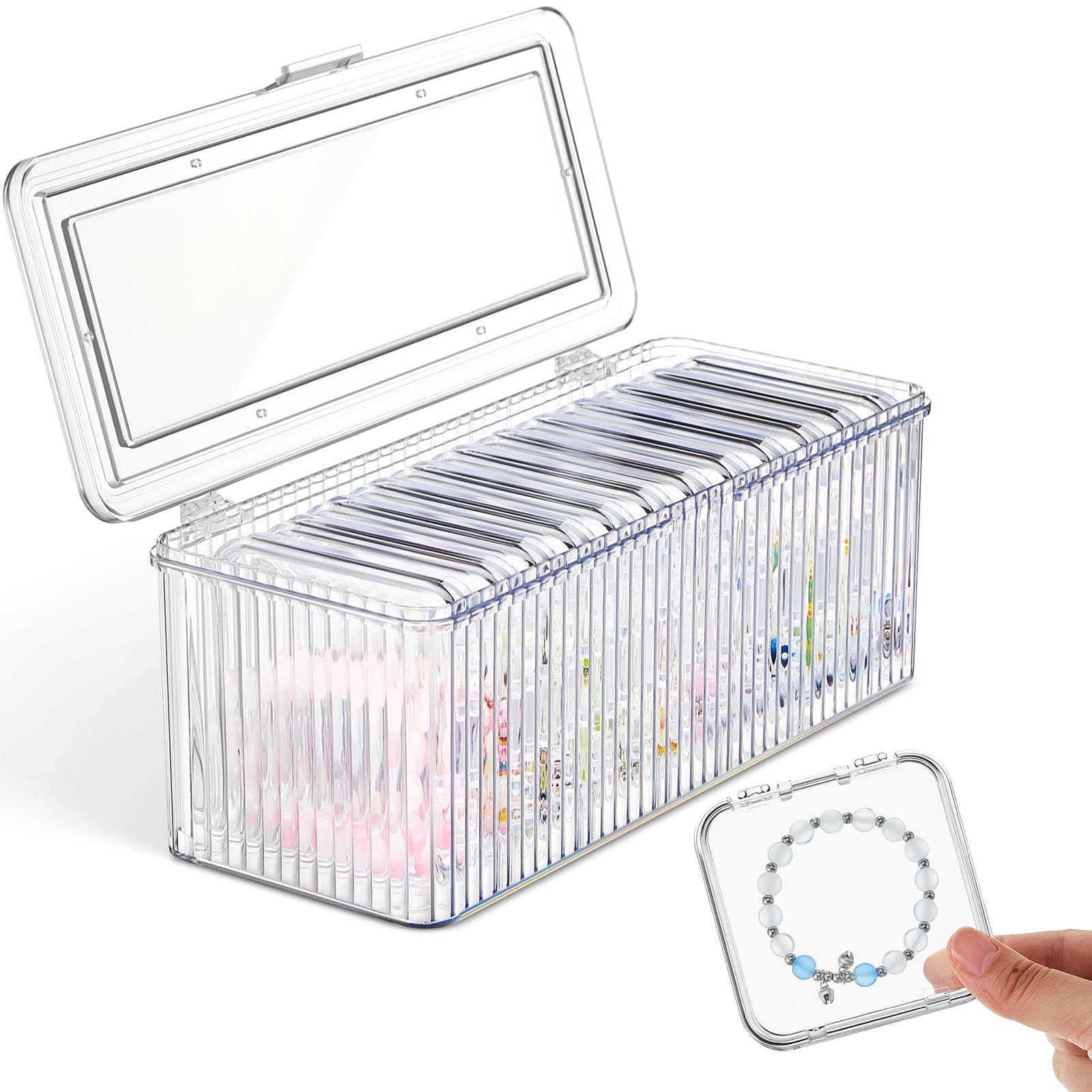 Photo 1 of Threehoney 1 Pack Acrylic Bracelet Jewelry Storage Box with 12 Portable Anti Tarnish Organizers for Earrings/ring/necklace (Clear)