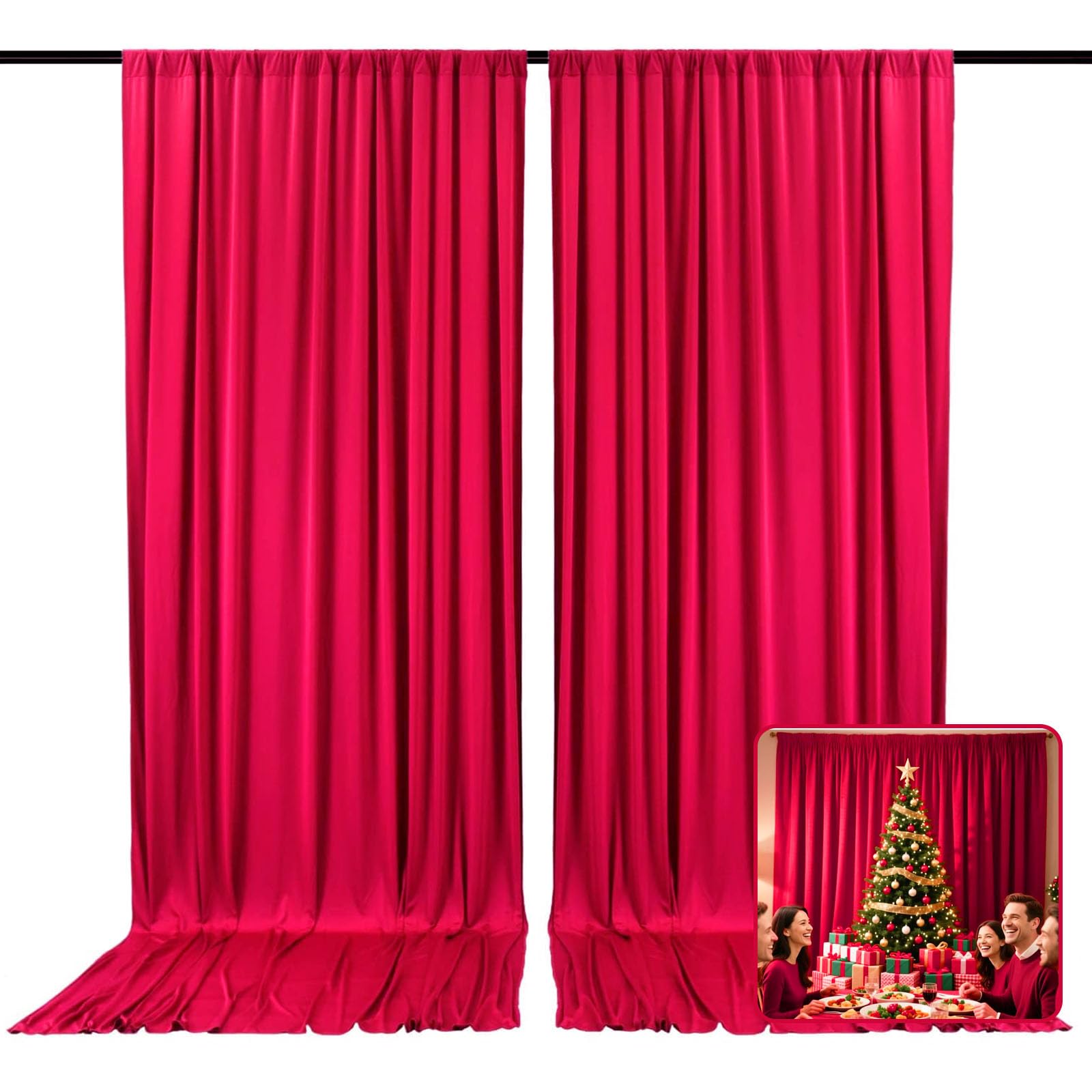 Photo 1 of 2 Panels Red Backdrop Curtain, 10 x 7 Feet Polyester Background Curtains for Parties, Weddings, Baby Showers, Halloween, Christmas, Birthday Party Photoshoot Backdrop Curtains Decorations