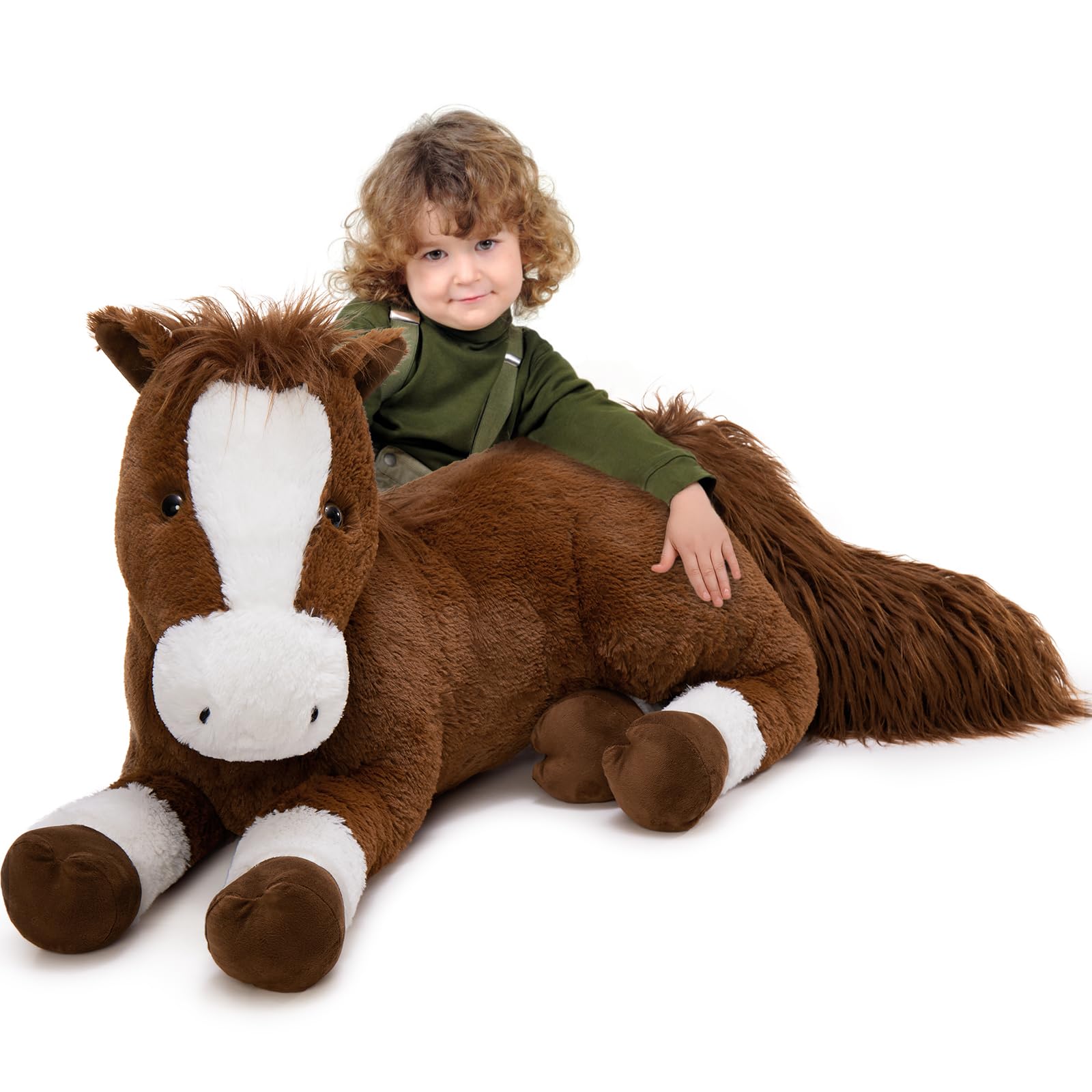 Photo 1 of Tezituor 47 Inch Giant Realistic Horse Stuffed Animal, Hugging Soft 4ft Stuffed Pony Plush Pillow, Large Stuffed Horse Plush Farm Toy for Boys Girls, Chocolate