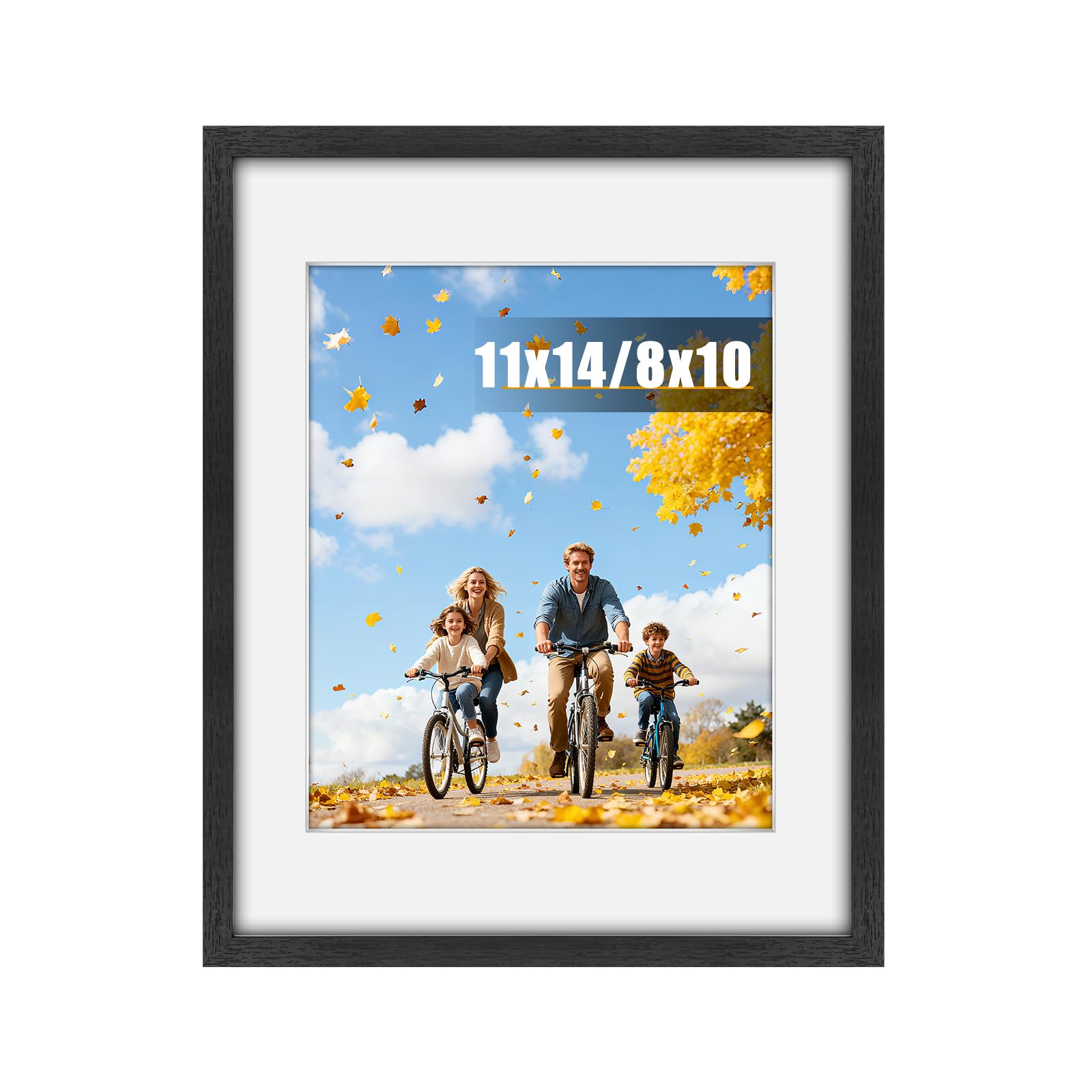 Photo 1 of HIERYQHE 11x14 Picture Frame with Shatter-Resistant Glass, Display Pictures 8x10 with Mat or 11x14 Without Mat, hanging hardware for both vertical and horizontal placemen?Black (1)