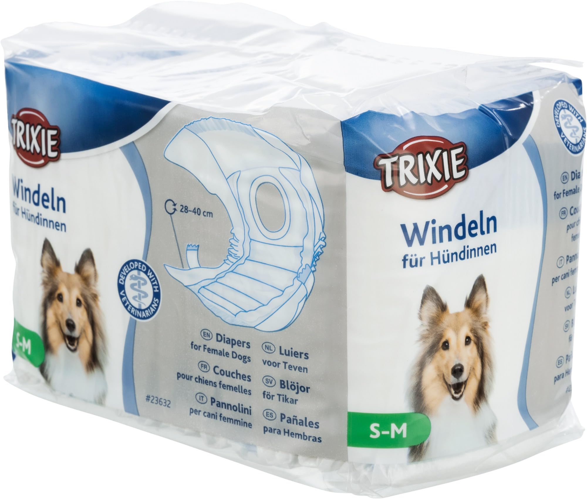 TRIXIE Diapers for Female Dogs, S-M waist circumference 28-40 cm, 12 pieces, 23632