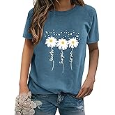 EADINVE Women Crewneck Daisy Print Short Sleeve T-Shirts Summer Faith-Hope-Love Tees Loose Fit Graphic Tops 2026