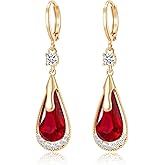 Trendy Austrian Crystal Teardrop Drop Huggie Dangle Earrings for Women 14k Rose Gold Plated Hypoallergenic Jewelry Gifts