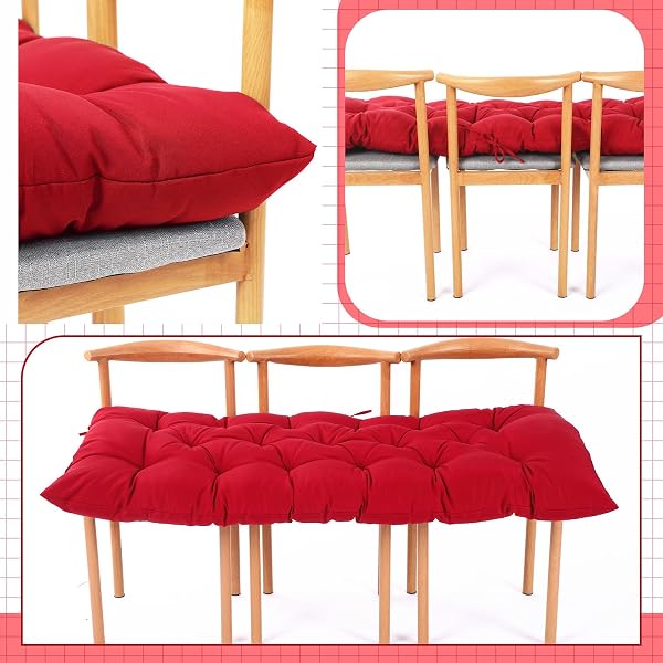 WENQIK OUTDOOR BENCH CUSHION 59 X 20 X 4 INCHES WATERPROOF OUTDOOR PORCH SWING CUSHION SOFT THICKEN CHAISE LOUNGE PAD WITH TIES FOR INDOOR GARDEN PATIO SEAT(RED,CLASSIC)