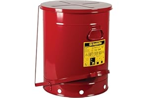 Justrite 09700; Galvanized-Steel; Safety cans; for Oily Waste; Red; Foot Operated Cover; Raised, Ventilated Bottom; Reinforce