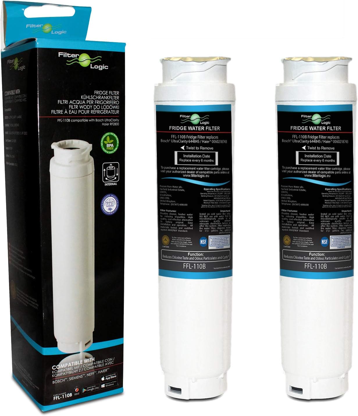 FilterLogic FFL-110B Fridge Water Filter Compatible with UltraClarity 00740560, 740560/644845 for BOSCH SIEMENS, Neff