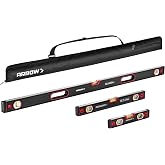 ARROW 3-Piece Spirit Level Set Included 9"/16"/48" Level with Carrying Bag | 45&deg;/90&deg;/180&deg; Bubbles Leveler, Aluminum Alloy Body, Precision-Machined Base &amp; Shockproof End Caps for Construction, Carpentry