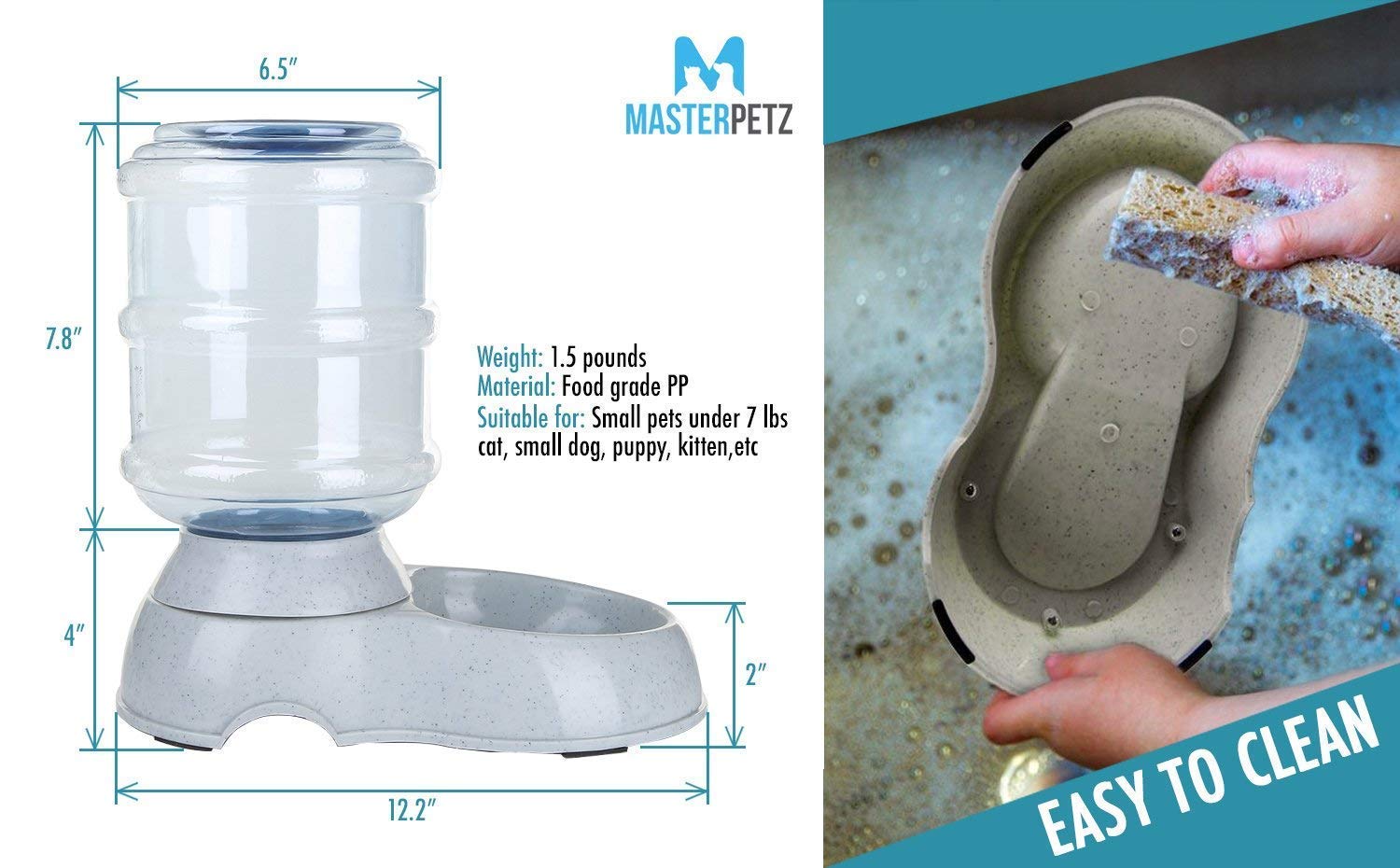 Auto Pet Feeder | Superb 1 Gallon Pet Replendish Waterer Auto Pet Feeder | Eco-Friendly Food Dispenser for Small Dogs and Cats | 610.2