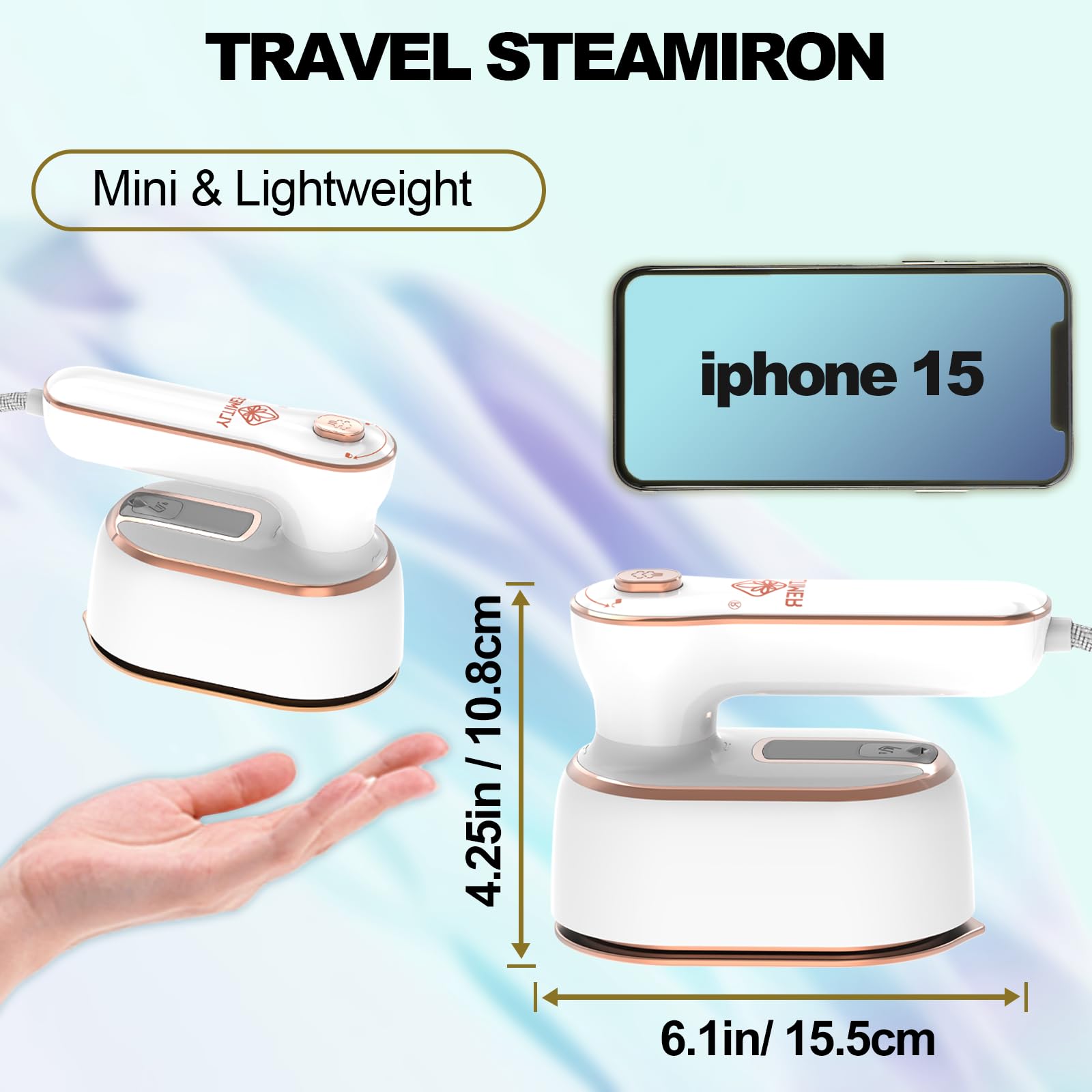 Portable Steamer for Clothes Travel Mini Steam Iron, 1300W 15S Fast Heat Up Handheld Steaming, 180 ° Rotating Foldable Small Garment Steamer Machine with Dry & Wet Ironing for Home Business (White)