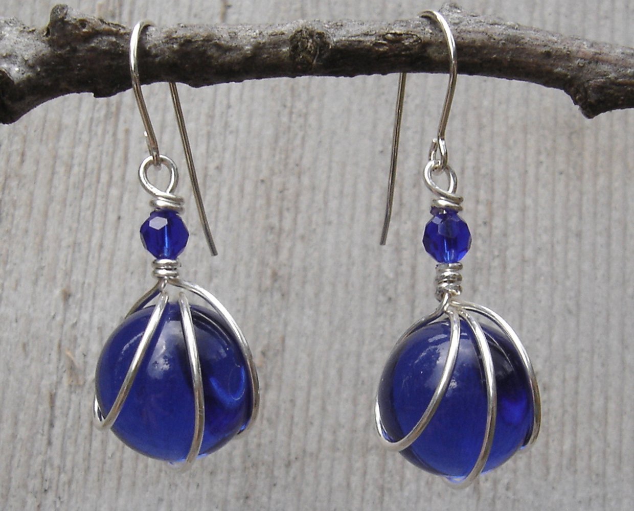 Cobalt Blue Glass Marble Earrings