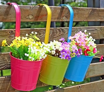 Bestonzon Fer Suspendu Pots A Fleurs Porte Seaux Sacs Balcon Jardin Jardinieres Murales Mini Bonbons En Metal Patisserie Plaques Et Grilles gd In