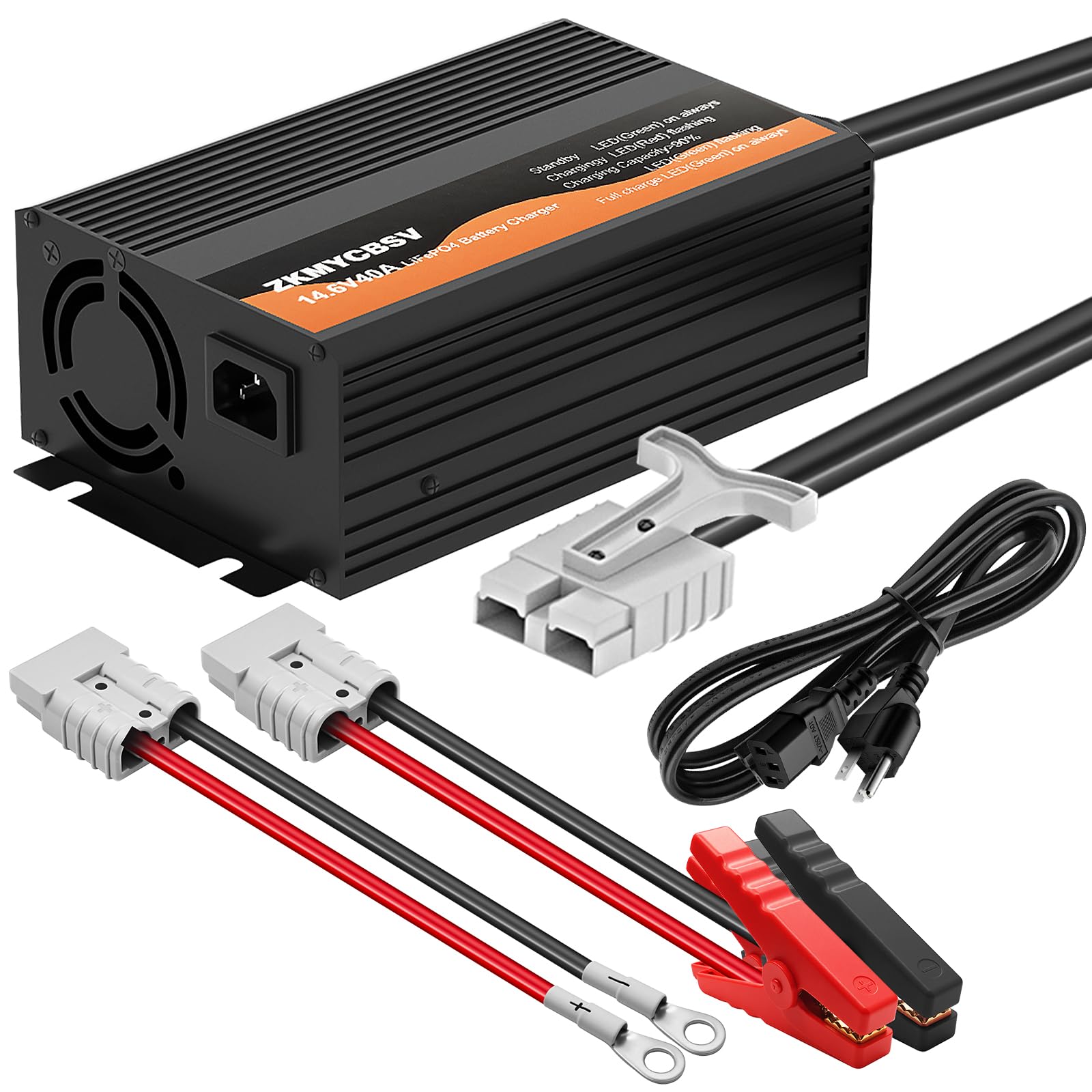 View 1 of 14.6V 40A LifePO4 Battery Charger, 12V 40A Lithium Battery Charger for 12.8V LiFePO4 Lithium Deep Cycle Rechargeable Battery, Multi Safety Protections, Fast Charging, 12 Volt Charger for RV Boat Car