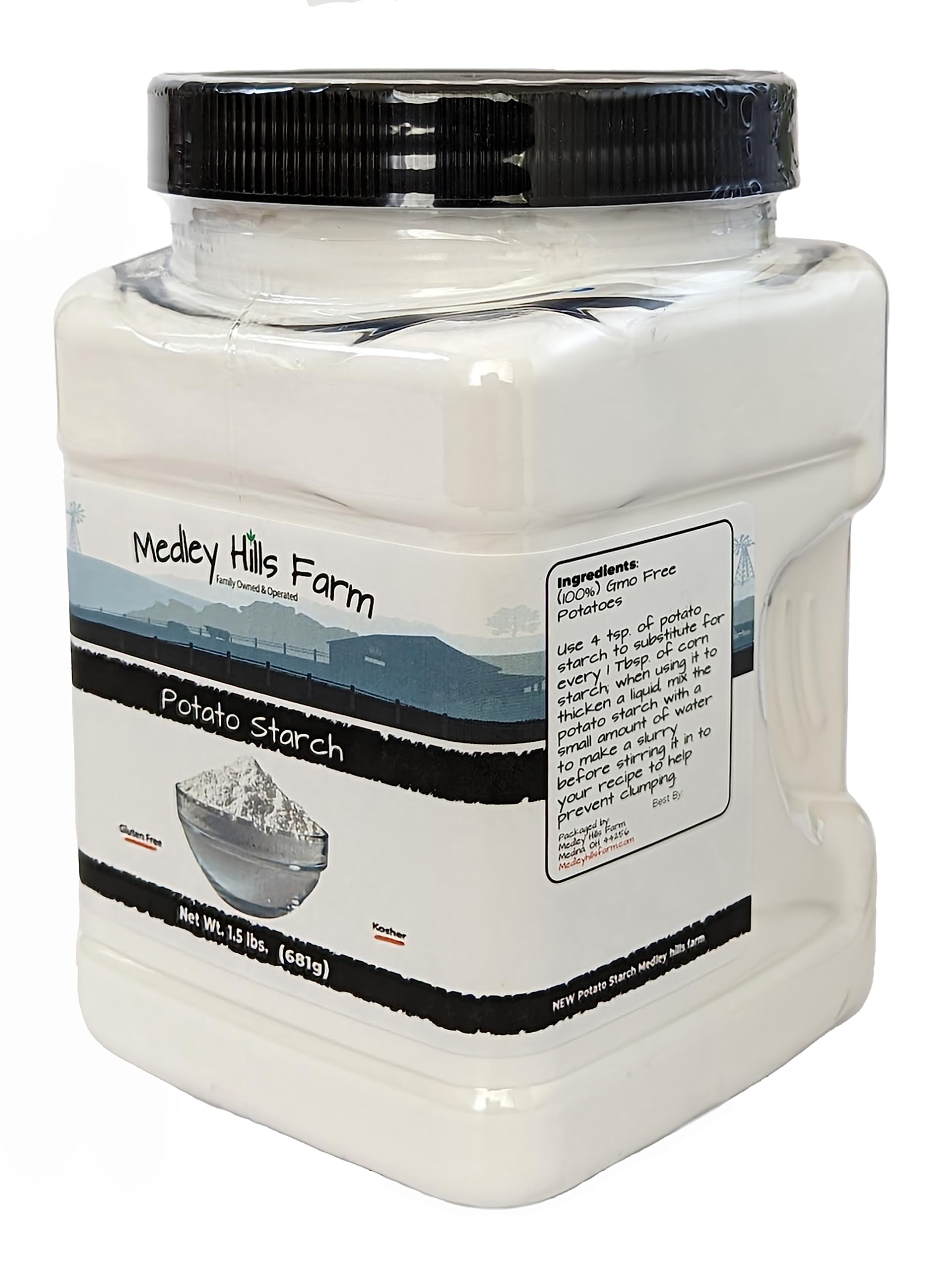 Potato starch gluten free by Medley hills farm 1.5 lbs. in Reusable Container - No Artificial Ingredients or Preservatives, Great for Thickening, Cooking and Baking - Gluten Free - Kosher