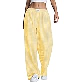 LOMON Womens Striped Gingham Boxer Pants Spring Summer Pajama Lounge Pj Casual Plaid Trousers Y2K Beach Bottoms with Pockets