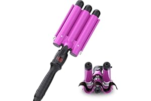 kuwa Crimper Hair Tool,Three Barrel Curling Iron,Waver Curling Iron,Waver Hair Tool,Haircrimper for Women,HairWaver with LCD Temperature Display