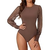 KIFOVEN Women's Bodysuit Sheer Mesh Lace Lantern Long Sleeve Slim Fit Dressy Going Out Top Jumpsuit