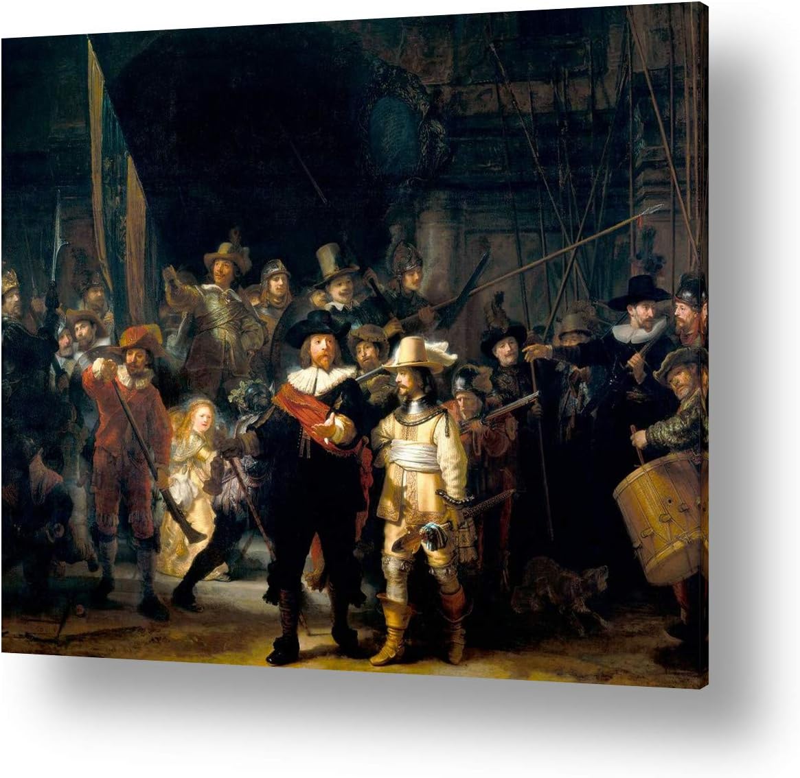 Alonline Art - The Nightwatch by Rembrandt | framed stretched canvas on a ready to hang frame - 100% cotton - gallery wrapped | 35"x30" - 89x76cm | Wall art home decor for living room artwork print