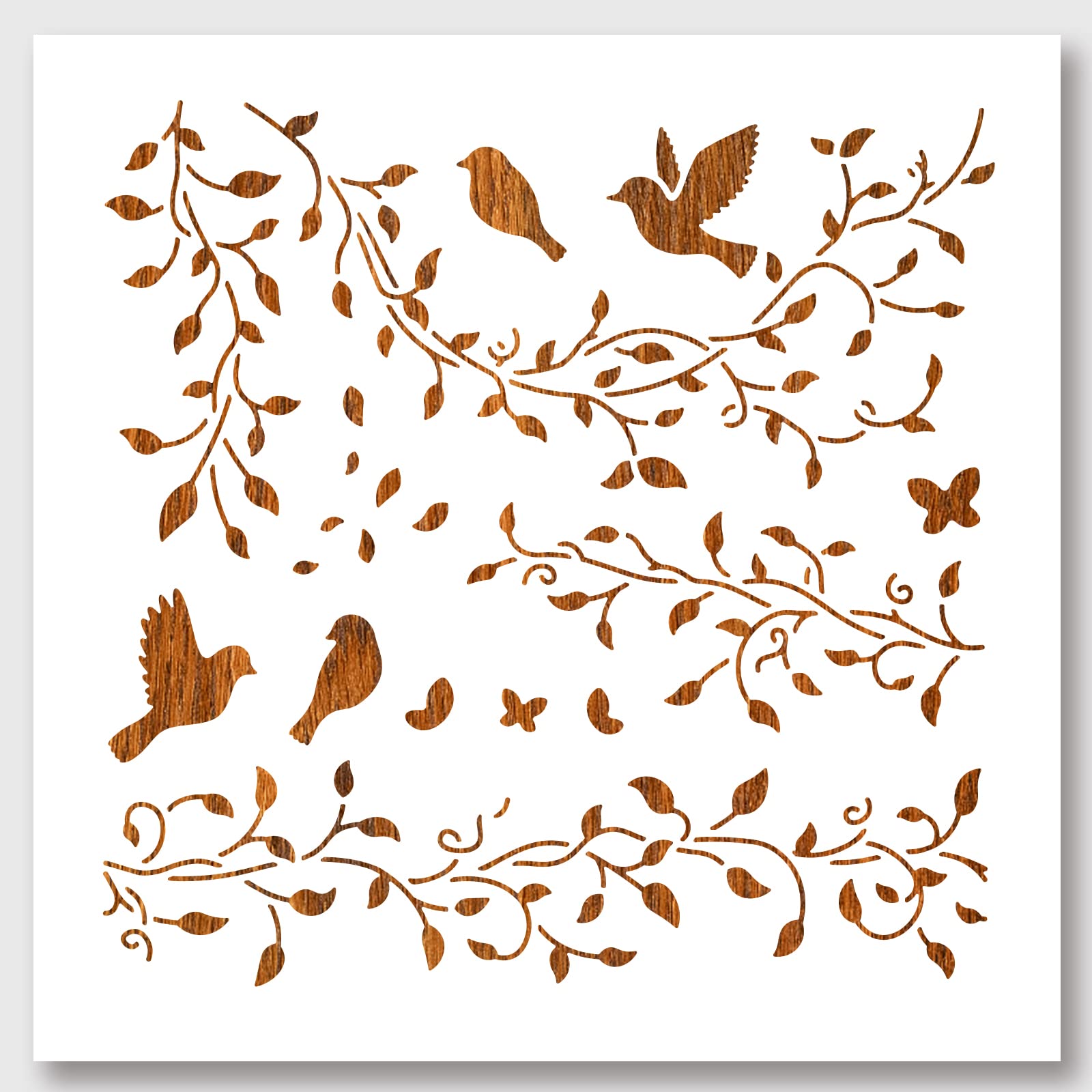 NBEADS Vines Birds Stencil, Spring Stencils Reusable Plant Plastic Stencils DIY Art and Craft Stencils 30×30cm for Painting on Wood Canvas Paper Furniture Wall