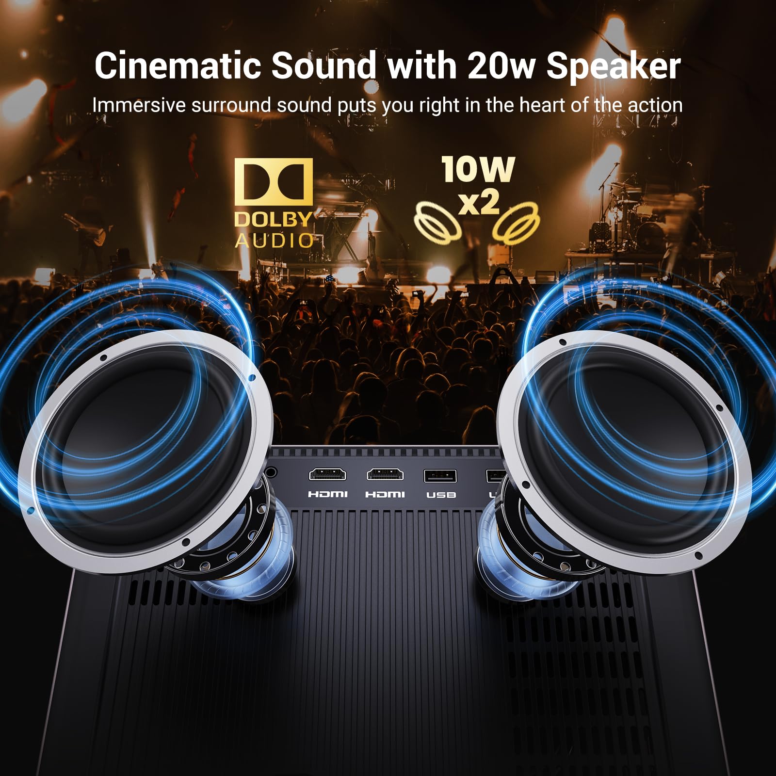 2000 ANSI Netflix Officially Licensed 4K Full HD Outdoor Projector, HAPPRUN Projector with Wifi and Bluetooth, Built-in Apps, Auto Focus, Smart Projector for Movie/Home Theater/Indoor/PS5/PC/Phone