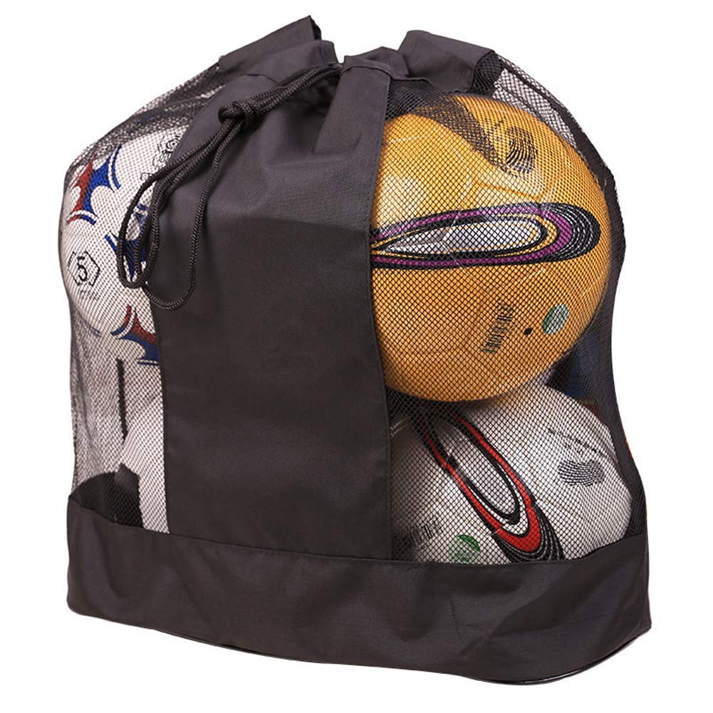Middle Size Durable Mesh Ball Football Bag - Sports Equipment Duffel for Gym, Basketball, Volleyball, Soccer - Waterproof Net Shoulder Drawstring Bag With Storage for 5-6 Balls