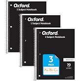 Oxford Primary Ruled Spiral Notebooks, Writing/Drawing Practice for Kids, Grades Pre-K, K-2, 70 Sheets, 8 x 10.5 Inches, Black, 3 Pack (1002542)