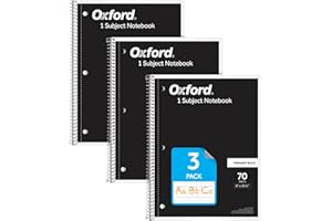Oxford Primary Ruled Spiral Notebooks, Writing/Drawing Practice for Kids, Grades Pre-K, K-2, 70 Sheets, 8 x 10.5 Inches, Black, 3 Pack (1002542)