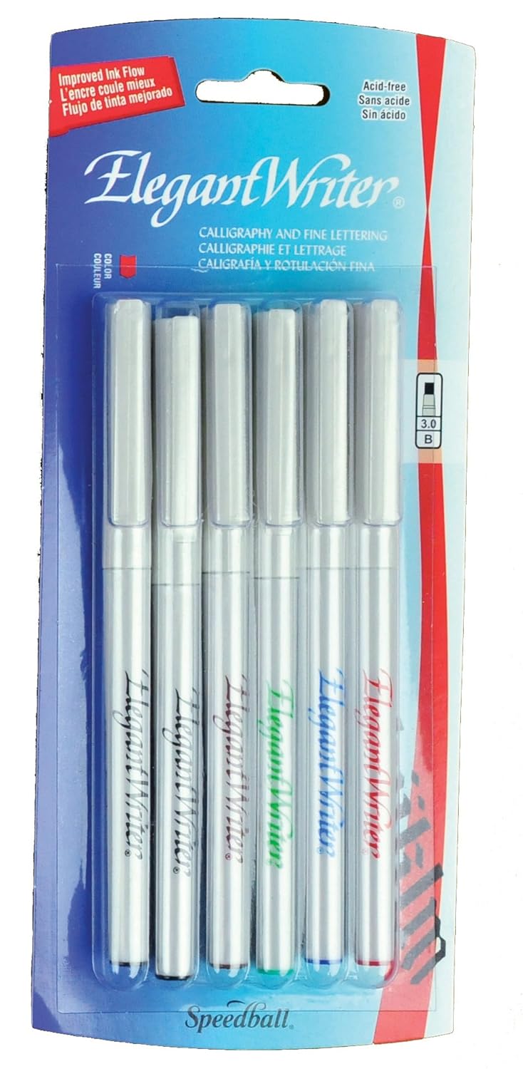 Speedball Elegant Writer 6 Broad Calligraphy Markers Set, Assorted