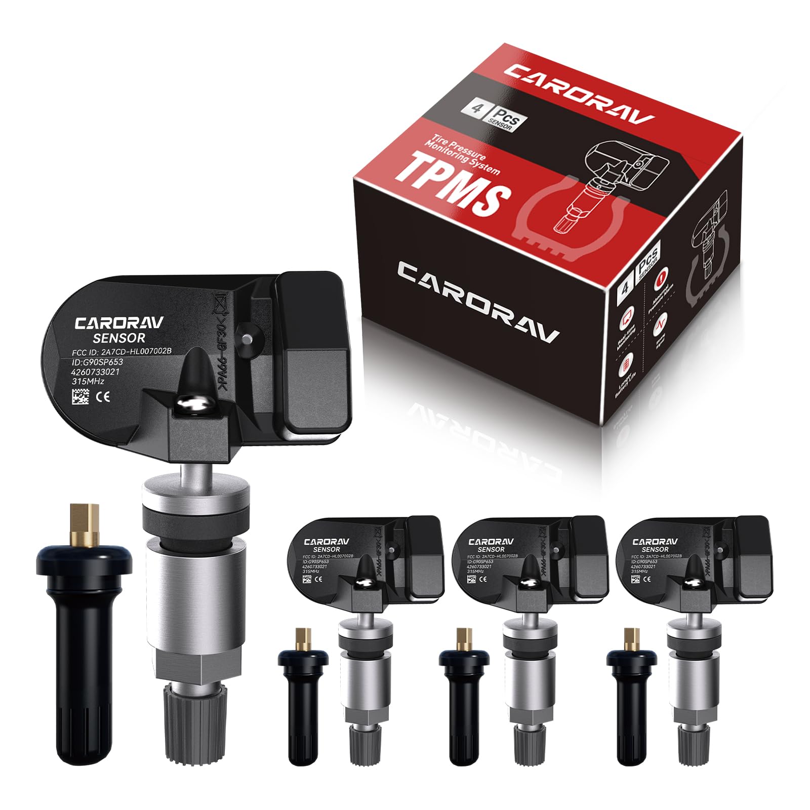 Photo 1 of TPMS Sensor Toyota, 315MHz Tire Pressure Monitoring System Sensor fit for Toyota Camry Rav4 Highlander Tacoma Corolla, Lexus LS LX Replaces 42607-33021 PMV-107J 4 Pack - 4 Replaceable Valve Stems