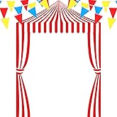 4 Pcs Carnival Circus Party Decorations Circus Banner Tent Awning Halloween Red and White Banner Concession Stand with Pennant for Classroom Concession Stand Decorations Trunk or Treat(Striped Style)