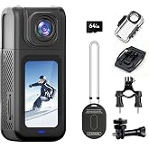 Wolfeevo 4K Thumb Action Camera with 180&deg; Rotatable Lens, 38.3g Ultra-Light Mini Wearable POV Camera, Portable Vlogging,Helmet Cam for Cycling,Motorcycle (with 64G-Card, Black)