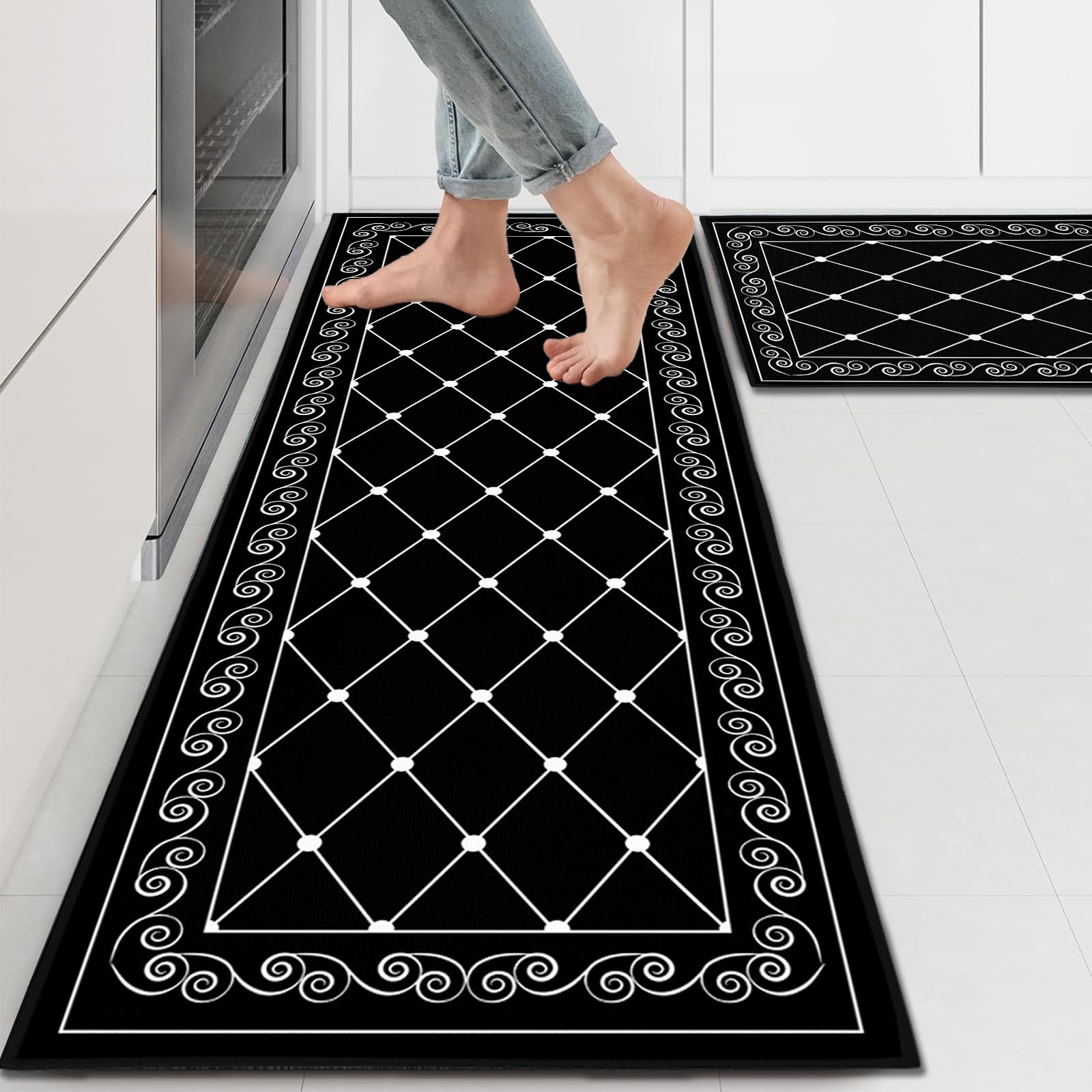 PQCXXA 2 Pieces Kitchen Rug Set, Non slip Kitchen Mat Washable Kitchen Runner Set for Hallway, Dining Room, and Entryway (A7, 40x120cm+40x60cm)